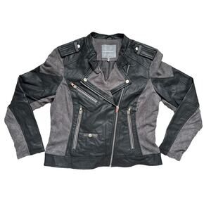 Kate & Mallory Black Faux Leather & Suede Biker Jacket, Size L